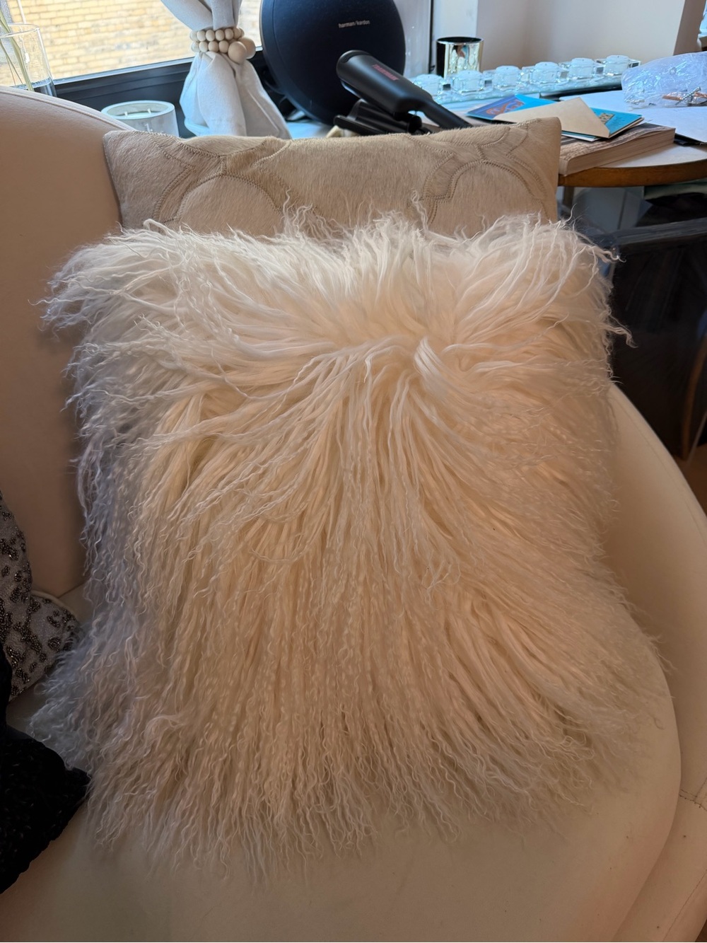 Faux Mongolian Shearling Shabby Chic Throw Pillow - 15x15